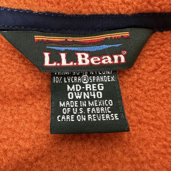Vtg LL Bean Fleece Pullover Mens Sz M Orange Snap Closure Gorpcore Outdoors 90s - Picture 3 of 10